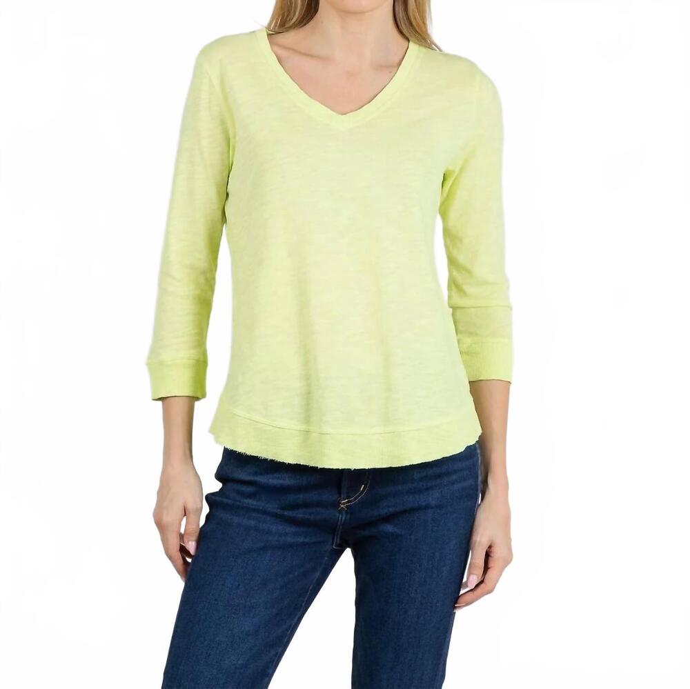 NEW ELLIOTT LAUREN silvie rib three-quarter sleeve v-neck tee in mojito